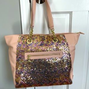Betsey Johnson Rare Fairy Dust Shoulder Bag Tote Sequins Pink Like New